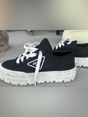 Prada Black Platform Lace-Up Sneakers
